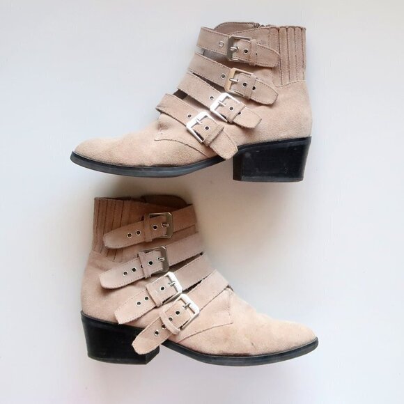 Dolce Vita Beige Suede Leather Almond Toe Block Heel Ankle Boots / Booties 7 - Picture 11 of 15